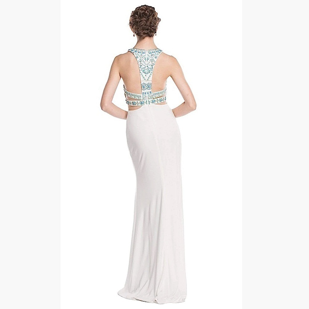 COYA COLLECTION Beaded Sheath Evening Dress with Slit formal women’s size XS